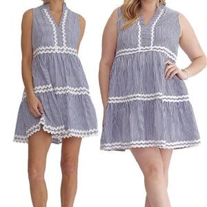 Striped Blue and White Sleeveless Dress